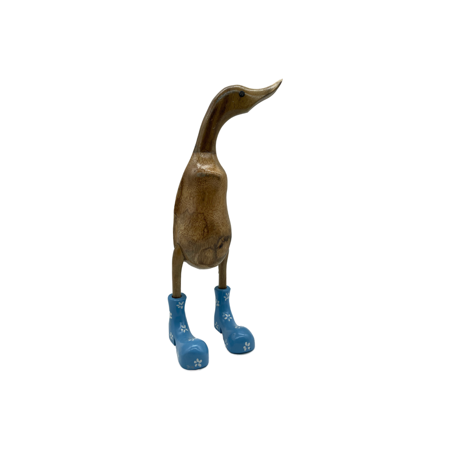 A Duck Wooden With Blue Boots And Flowers