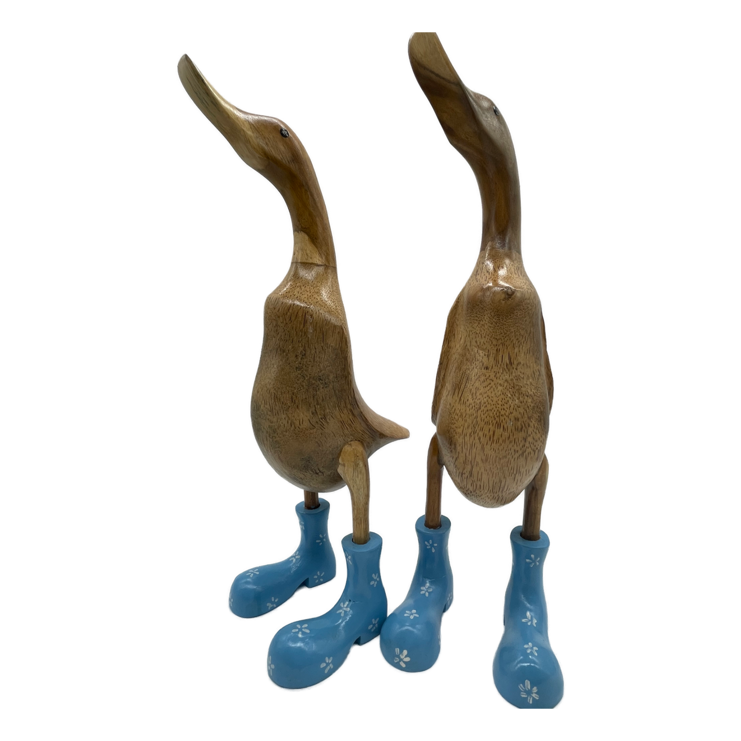 A Duck Wooden With Blue Boots And Flowers