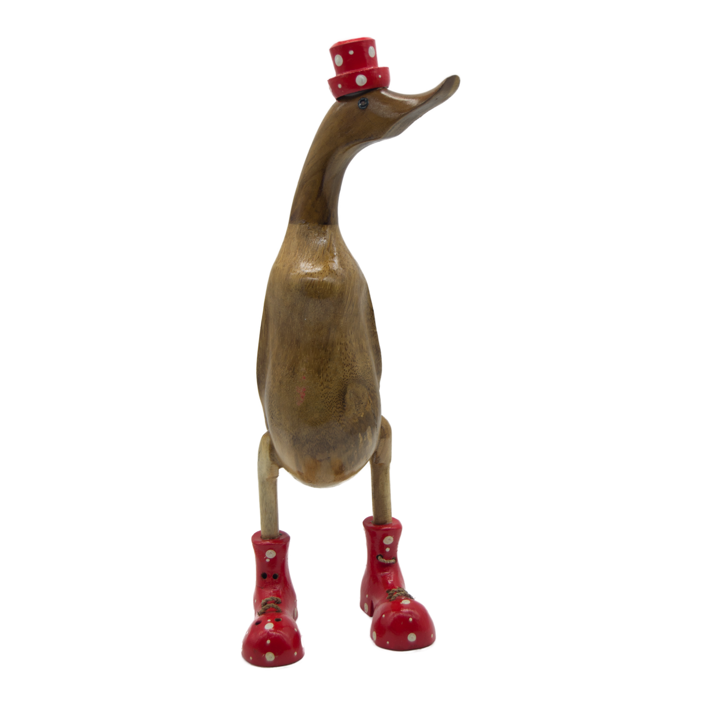 A Duck Wooden With Red Hat And Boots