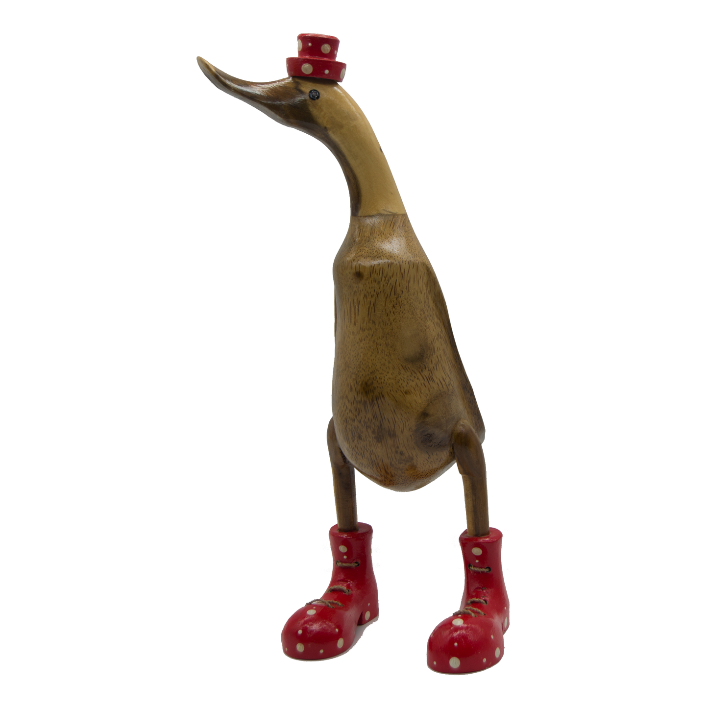 A Duck Wooden With Red Hat And Boots