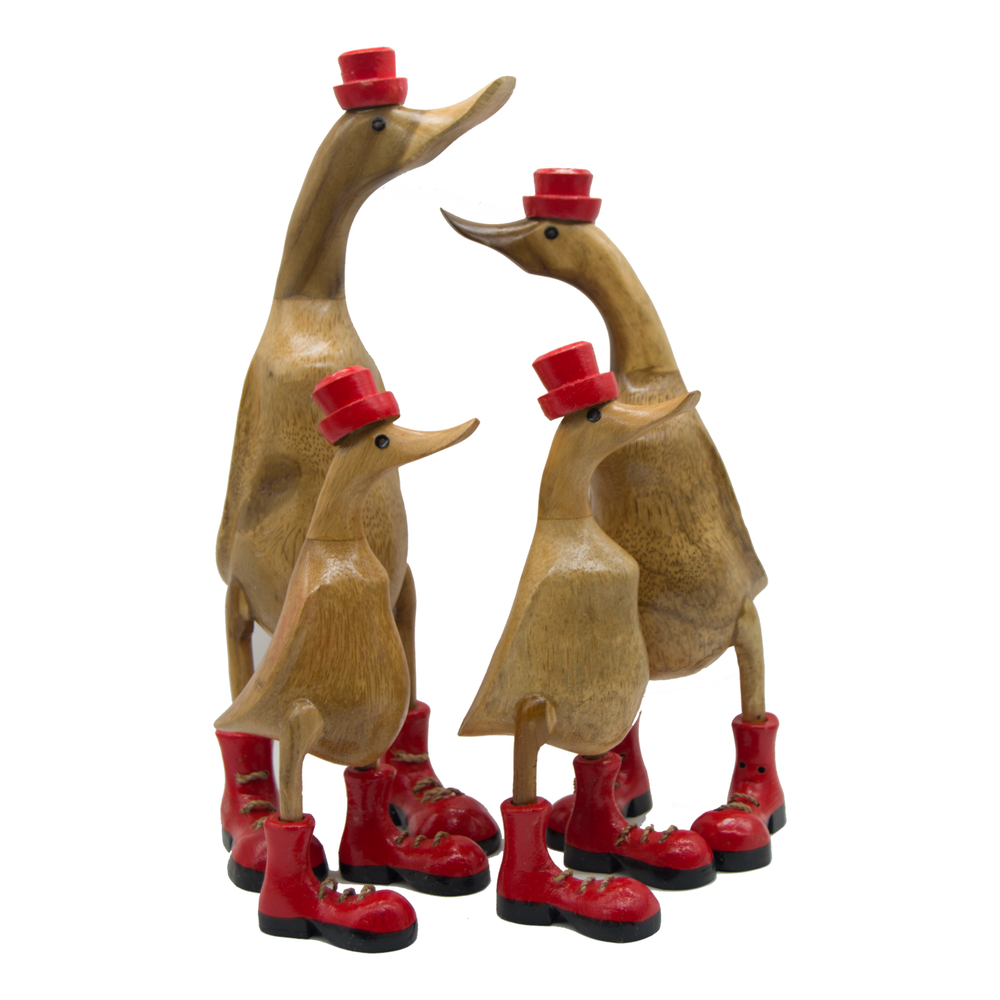 A Duck Wooden With Red Hat And Boots