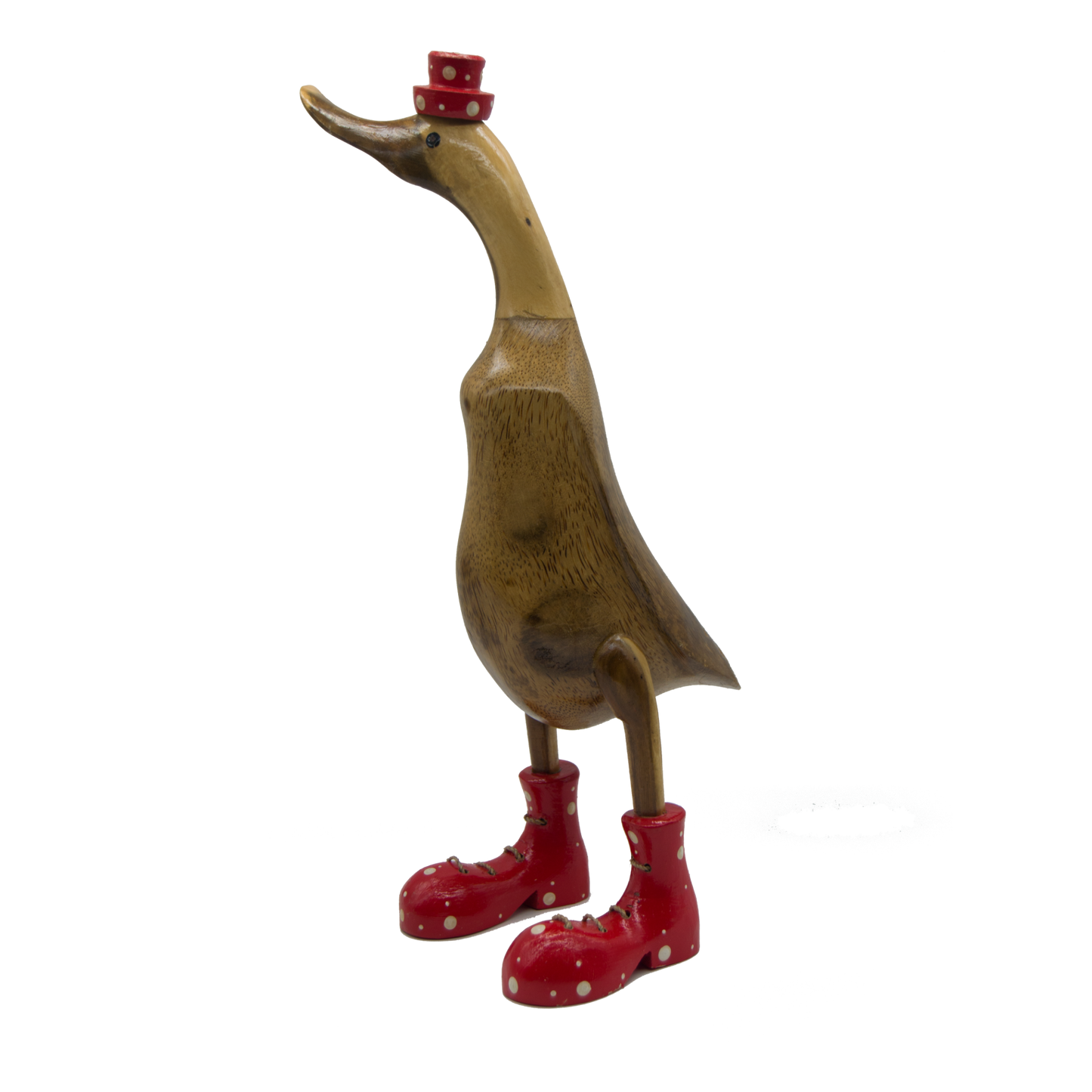 A Duck Wooden With Red Hat And Boots