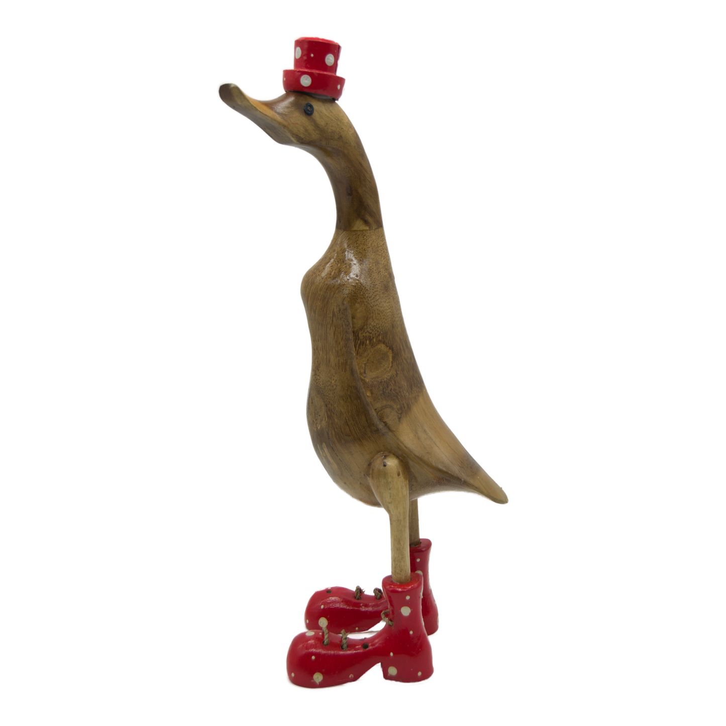 A Duck Wooden With Red Hat And Boots