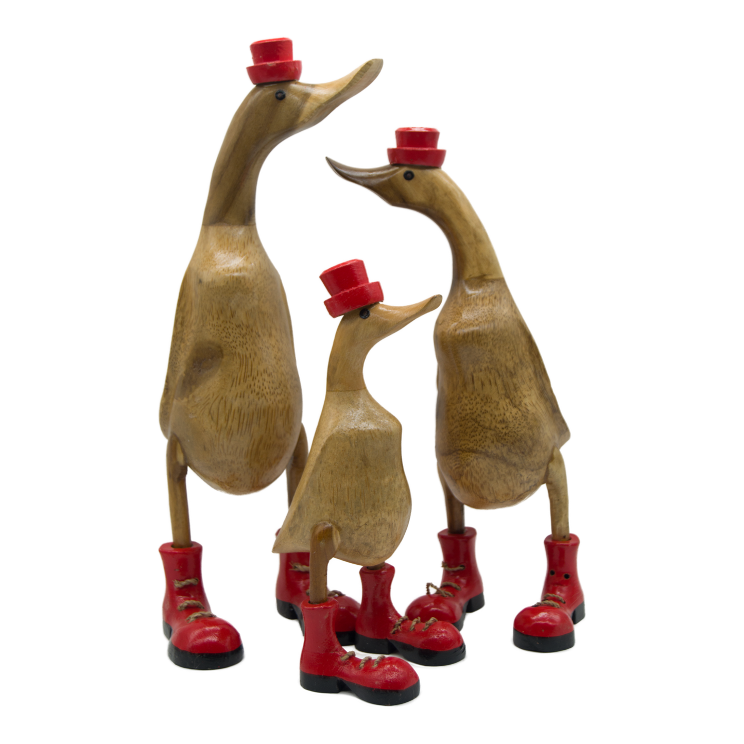 A Duck Wooden With Red Hat And Boots