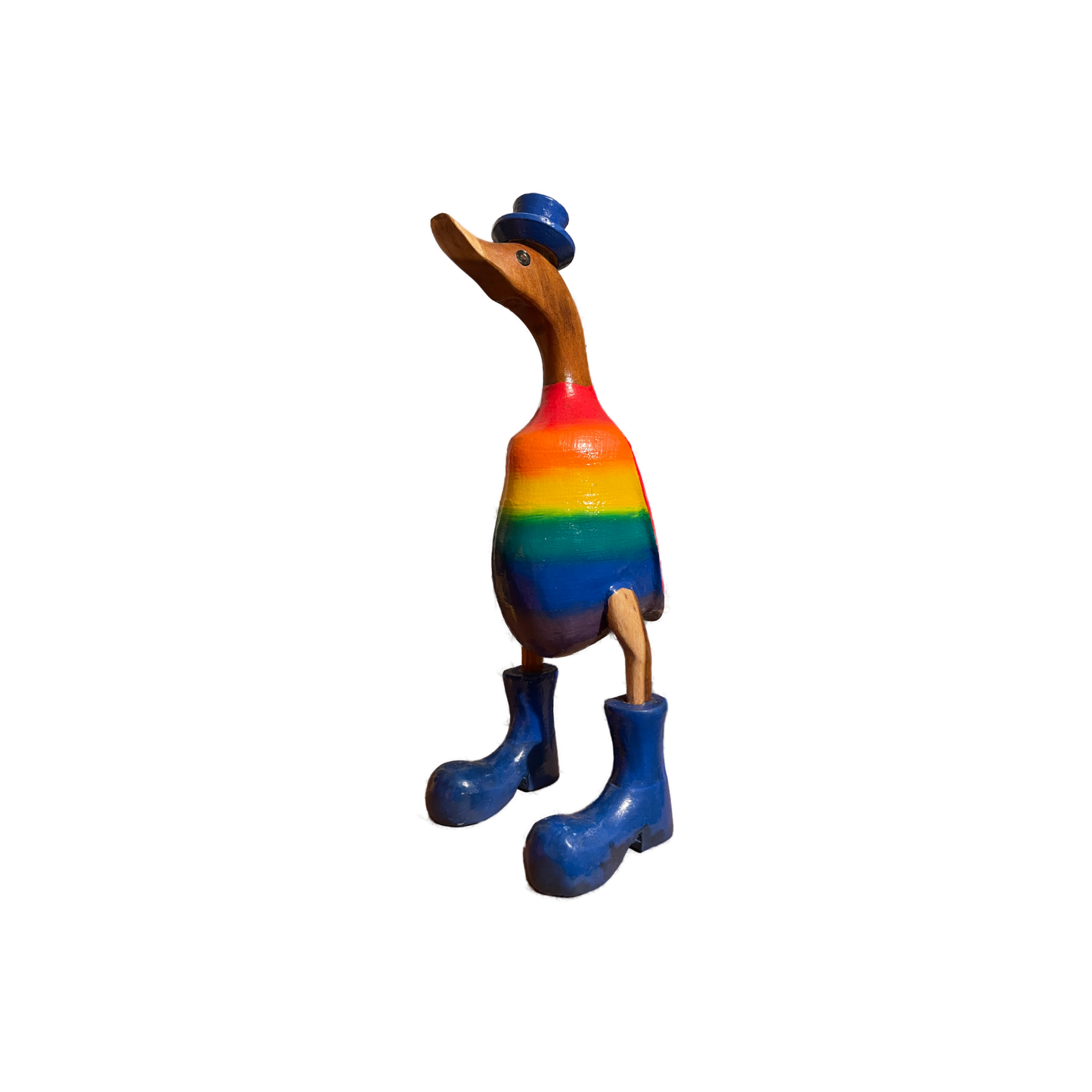 A Rainbow Wooden Duck Red Or Blue Hat Just Landed