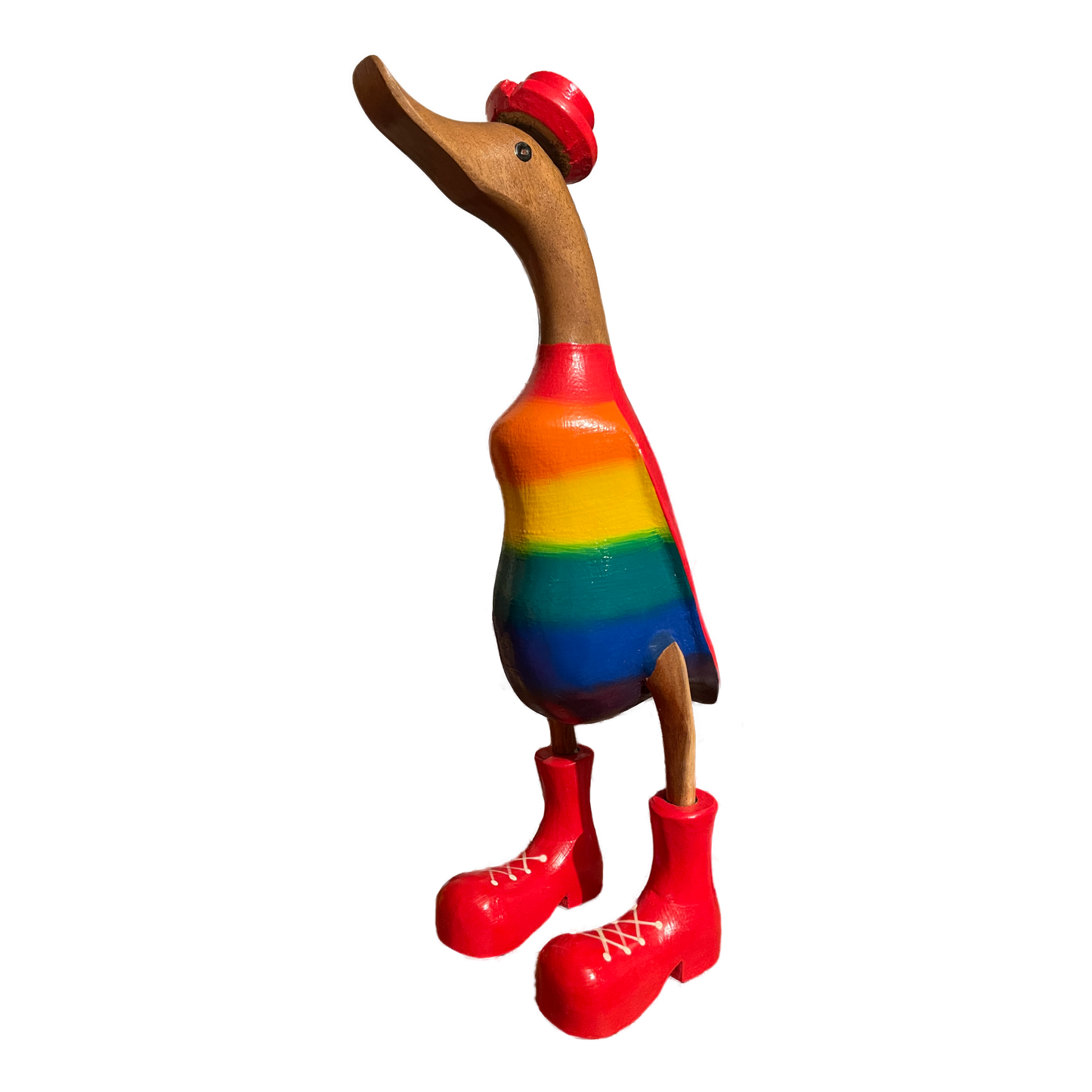 A Rainbow Wooden Duck Red Or Blue Hat Just Landed