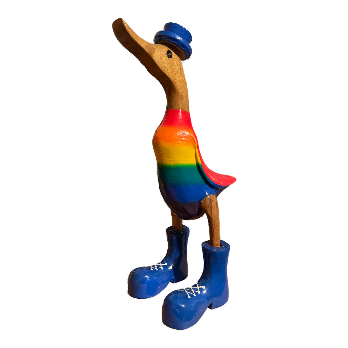 A Rainbow Wooden Duck Red Or Blue Hat Just Landed