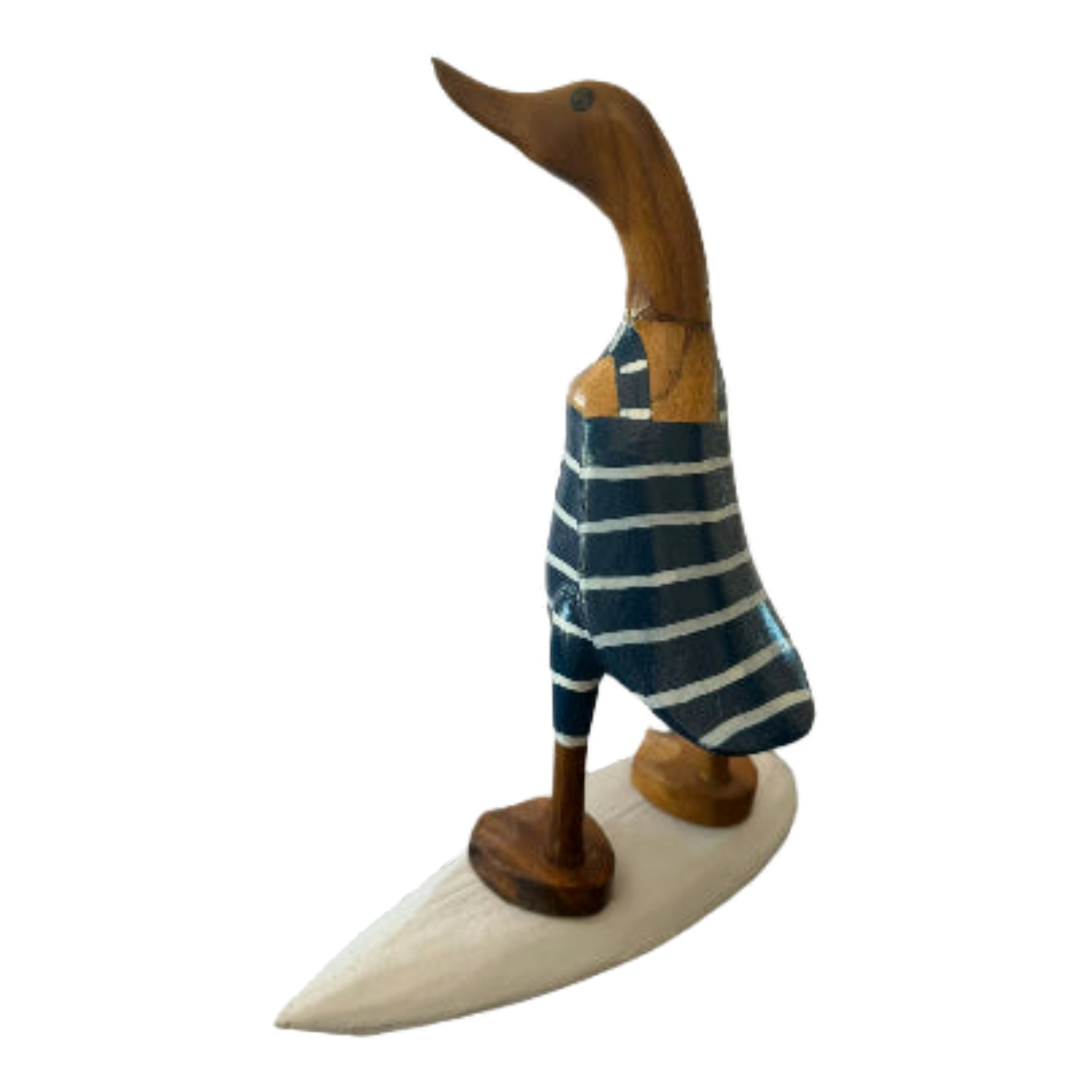 A Surfer Duck 25cm Wooden Duck in Navy Blue and White