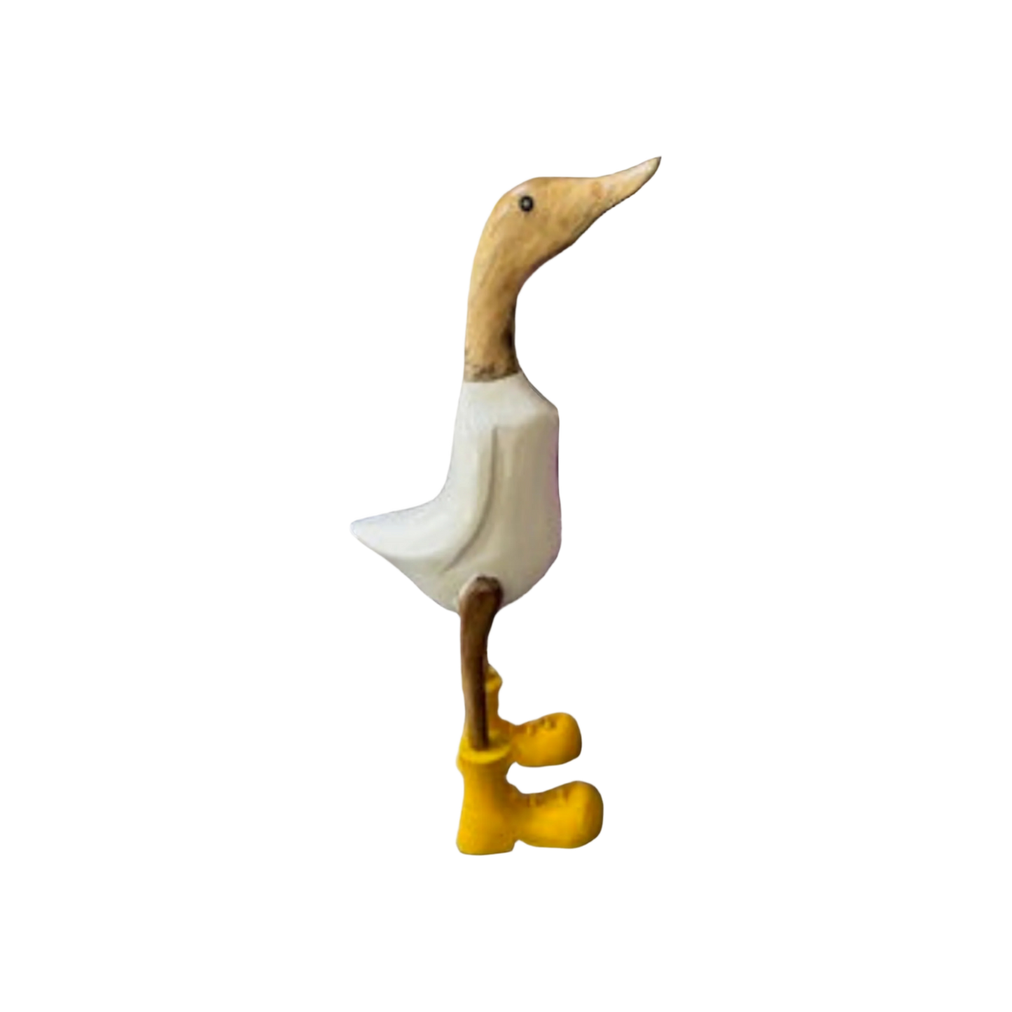 A Wooden Duck White With Yellow Boots