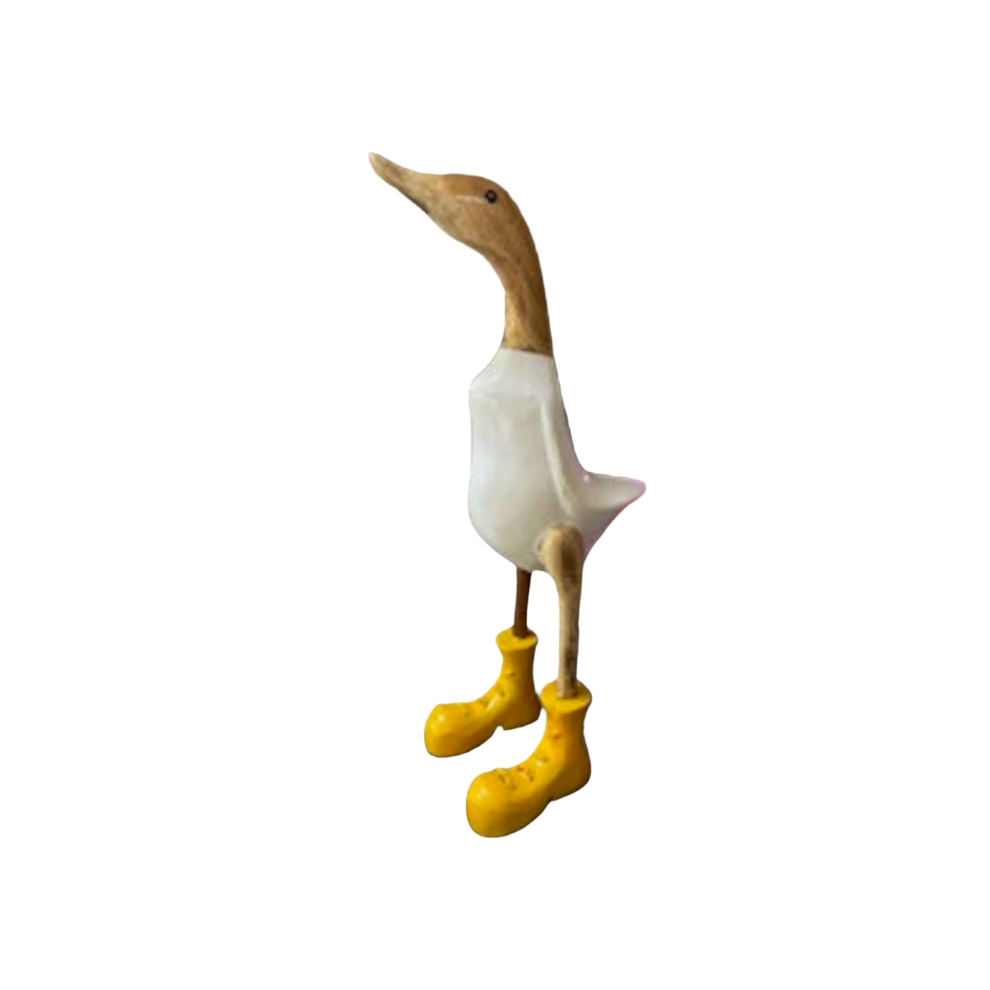 A Wooden Duck White With Yellow Boots