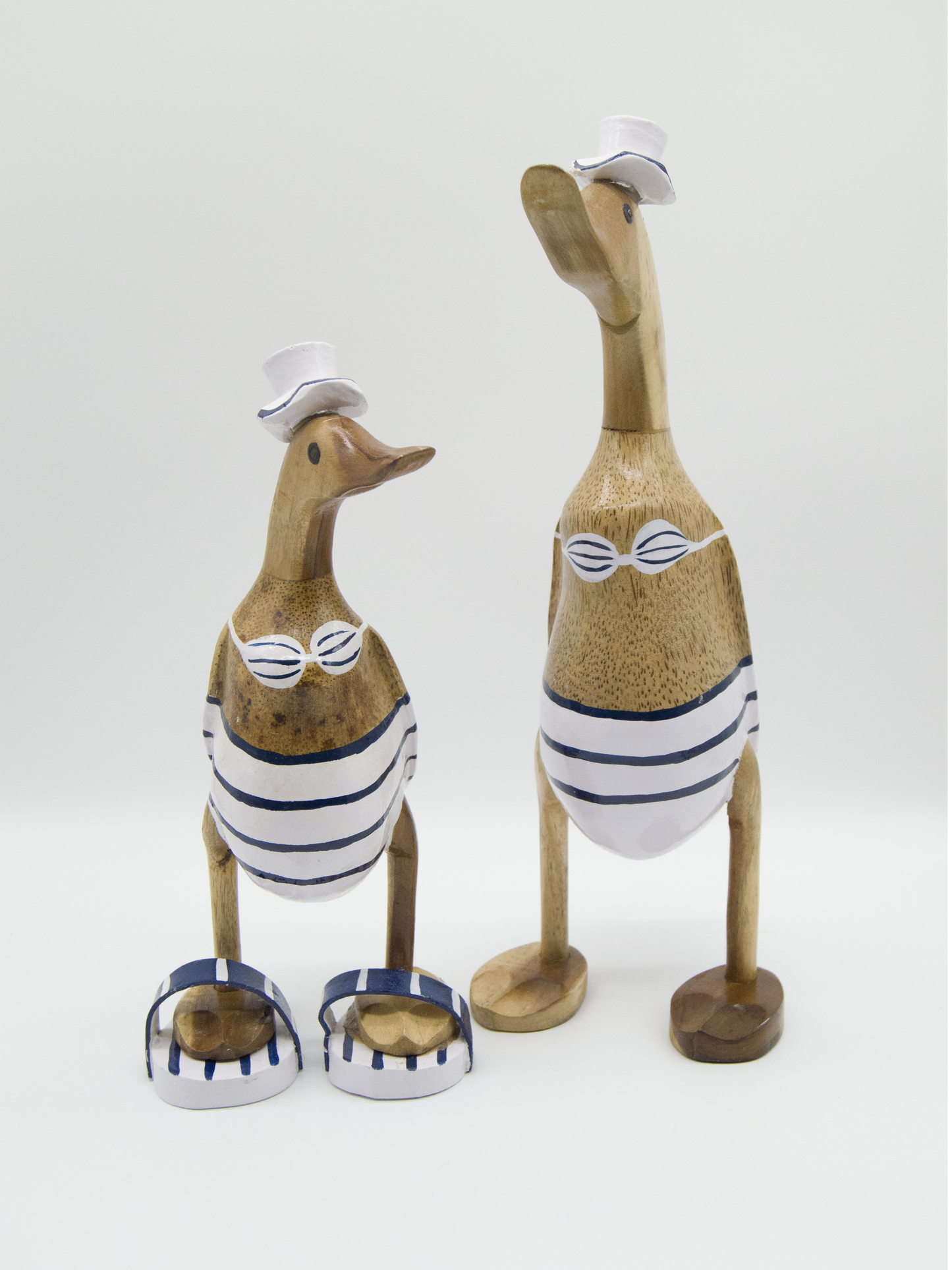 A Male or Female Surfer Duck 25cm Wooden Duck in Blue and White.