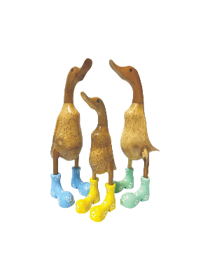 Duck Wooden With Yellow Boots And Flowers
