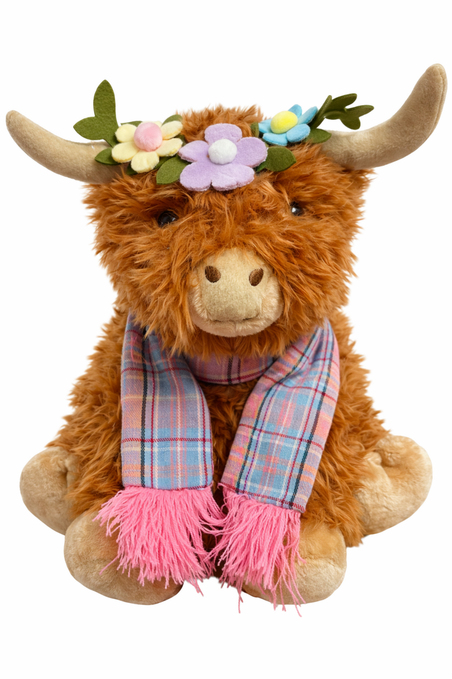 Harriett the Highland Cow Keyring Tan Blue/Pink Scarf