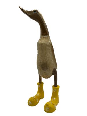 Duck Wooden With Yellow Boots And Flowers