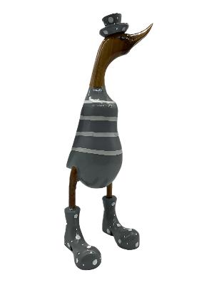 Duck Wooden With, Grey Or Yellow Stripes Boots And Hat