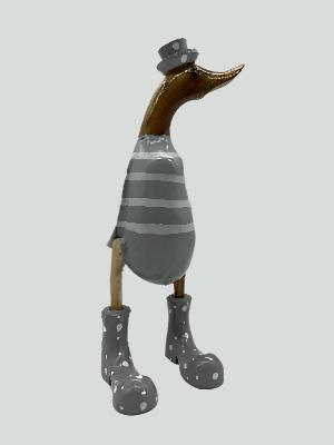 Duck Wooden With, Grey Or Yellow Stripes Boots And Hat