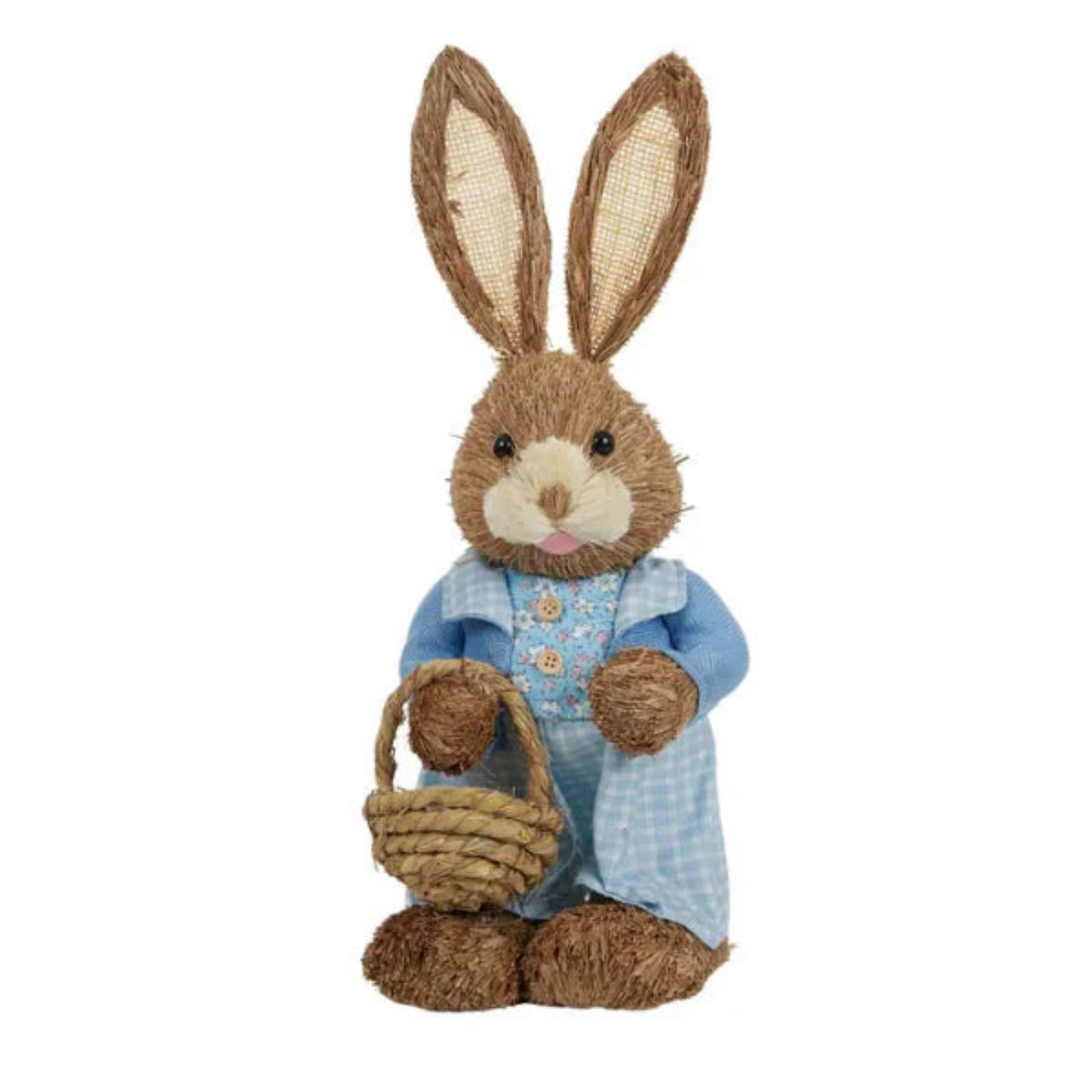 Percy Rabbit Blue With Straw Basket 13cm x 33cm