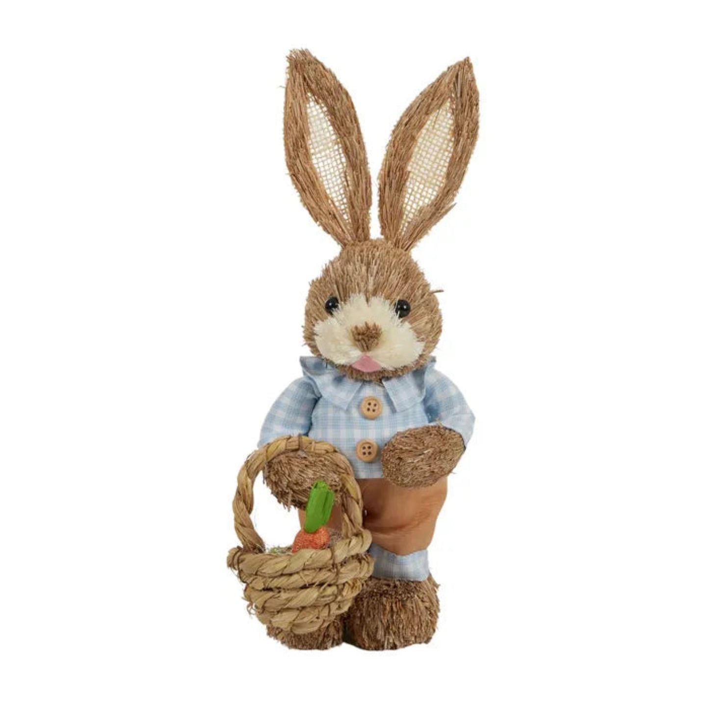 Mabel Rabbit Pink With Straw Basket 15cm x 33cm