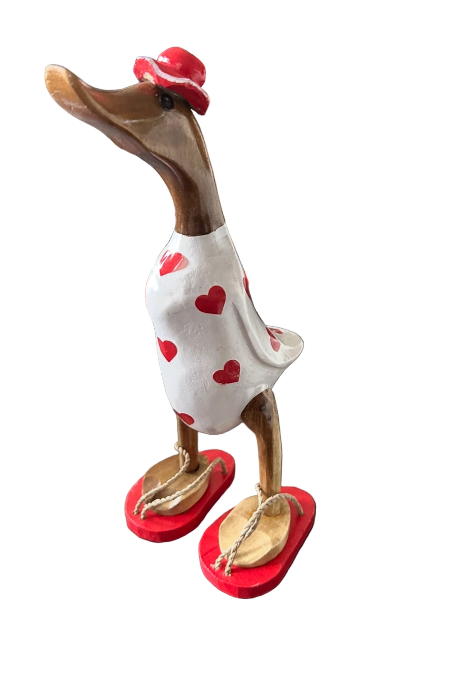 A Duck Wooden With Grey Love Hearts And Flip Flops 25cm