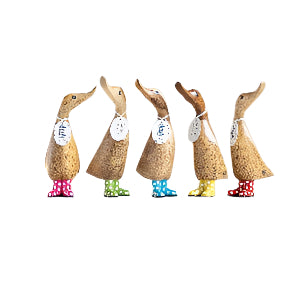 A Dcuk Wooden With Pink Spotty Coloured Welly Boots 18cm