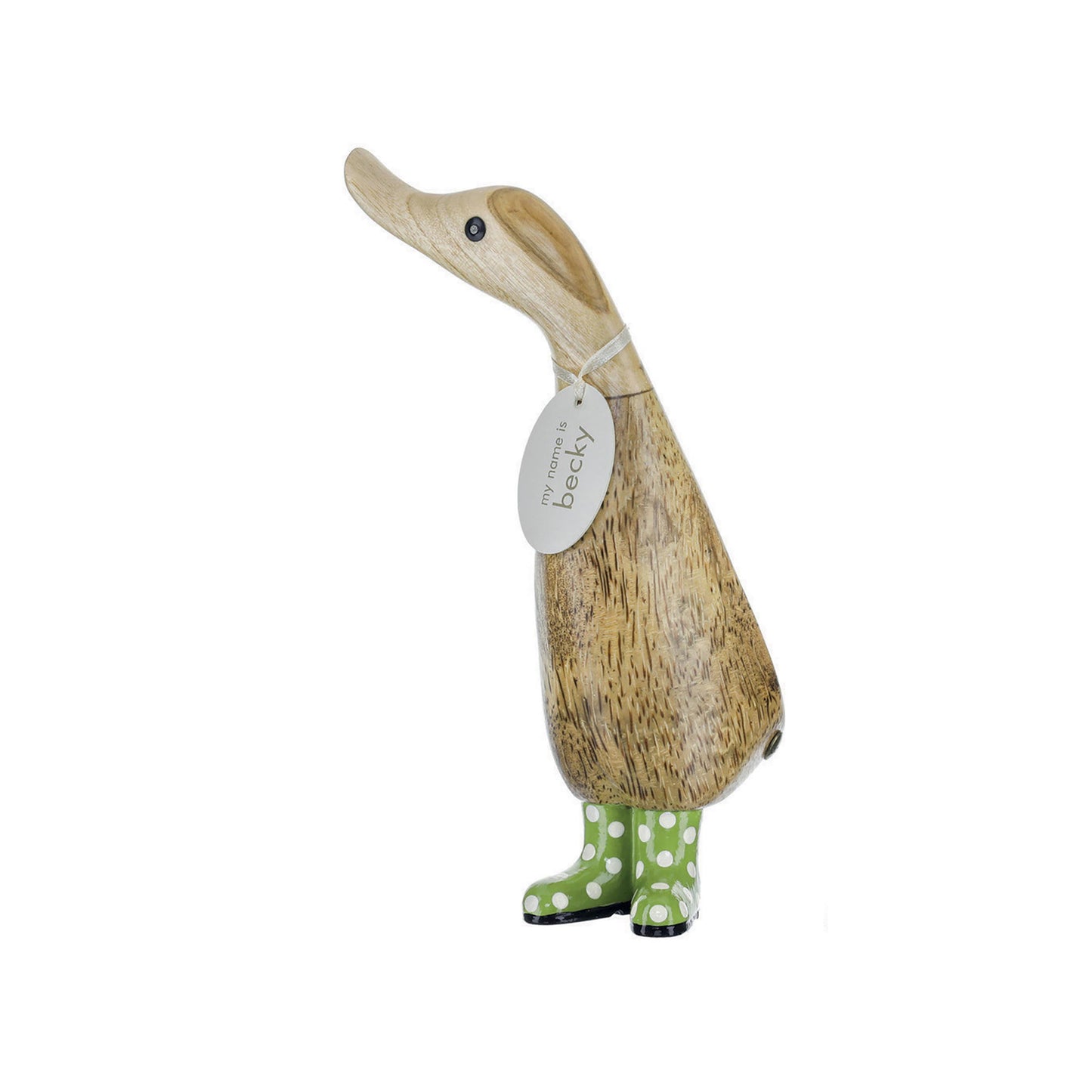 Dcuk Wooden With Green Spotty Coloured Welly Boots 18cm