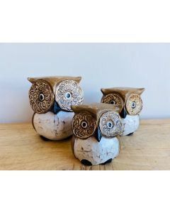 Owls Set Of 3 Natural