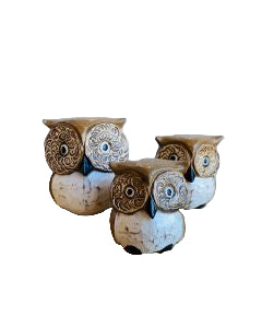 Owls Set Of 3 Natural