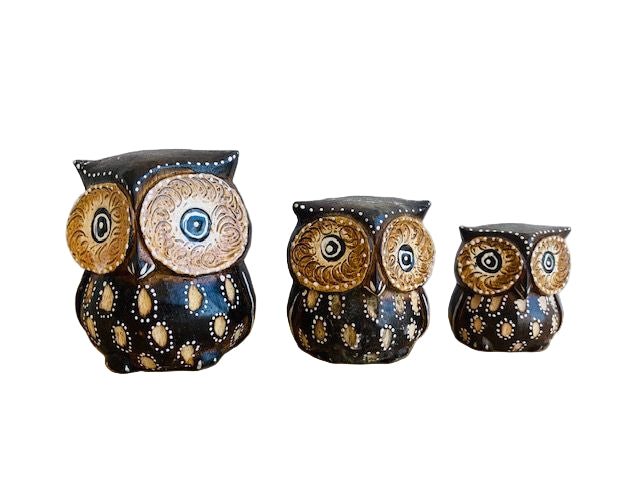 Owls Set Of 3 Natural