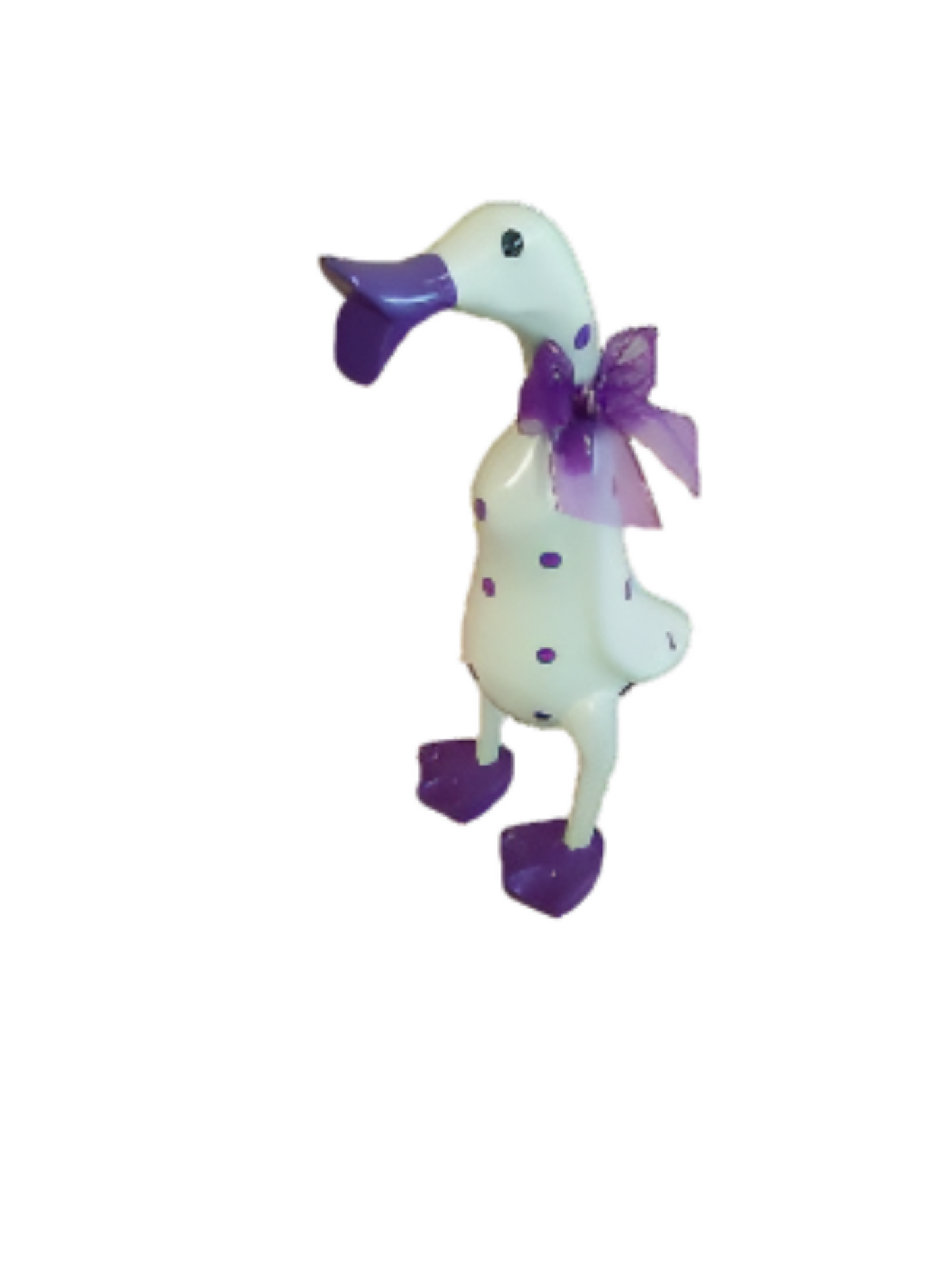 A Wooden Coloured Chatter Duck White With Purple Polka Dots injured Marks on the body