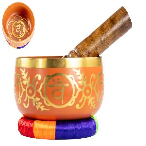 Tibetan Singing Bowl With Wooden Striker Orange 13cm Diameter