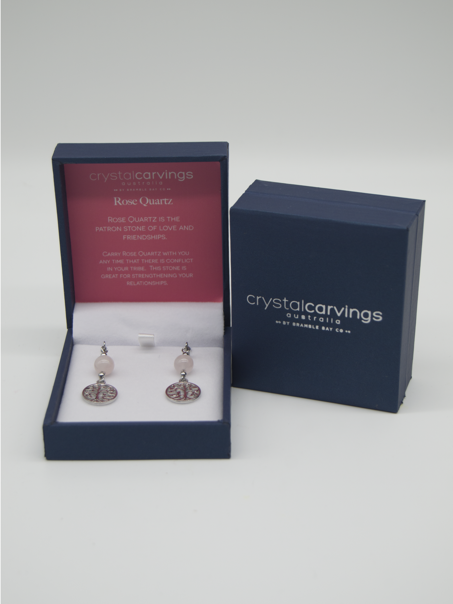 Rose Quartz Tree of Life Ear Rings