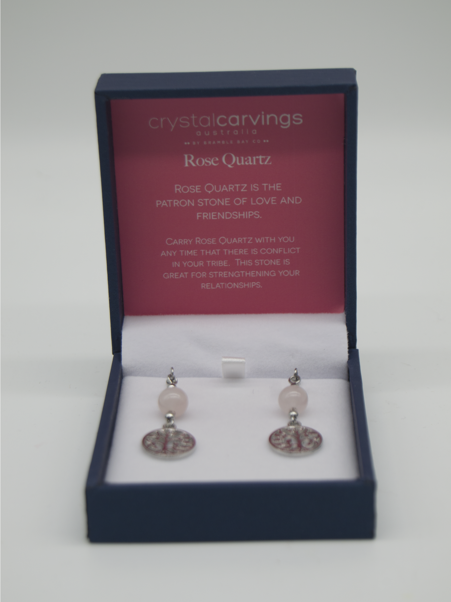 Rose Quartz Tree of Life Ear Rings