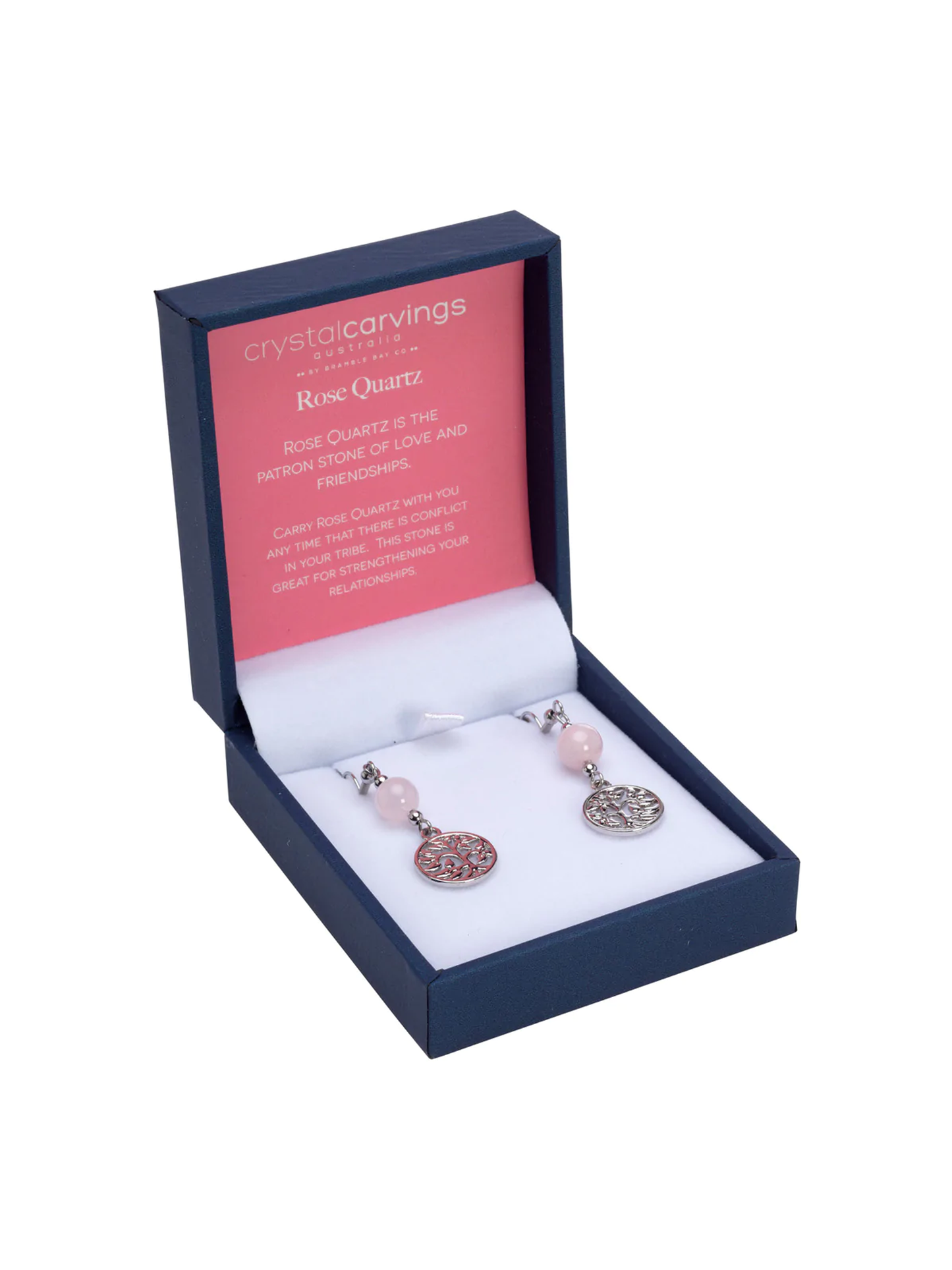 Rose Quartz Tree of Life Ear Rings