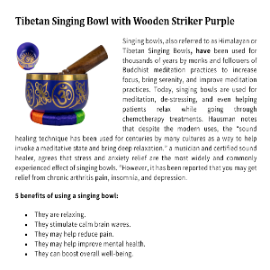 Tibetan Singing Bowl With Wooden Striker Purple 13cm Diameter