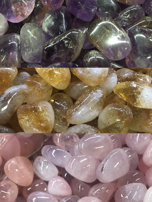 Tumbled Stones Assorted 1 of each Rose Quartz, Amethyst and Citrine 3 Stones For $2.00