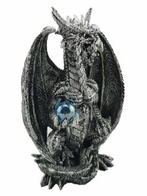 Silver Dragon Holding A Blue Orb
