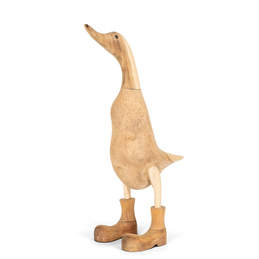A Bamboo And Teak Duck With  Boots Ready To Paint
