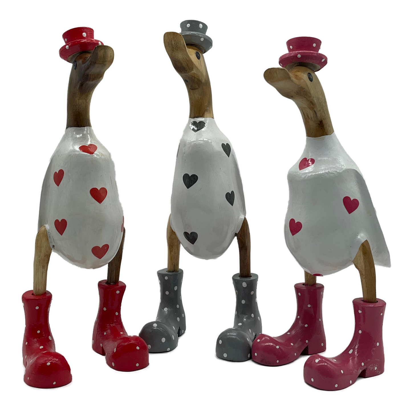 A Duck Wooden With  Grey Love Hearts 35cm