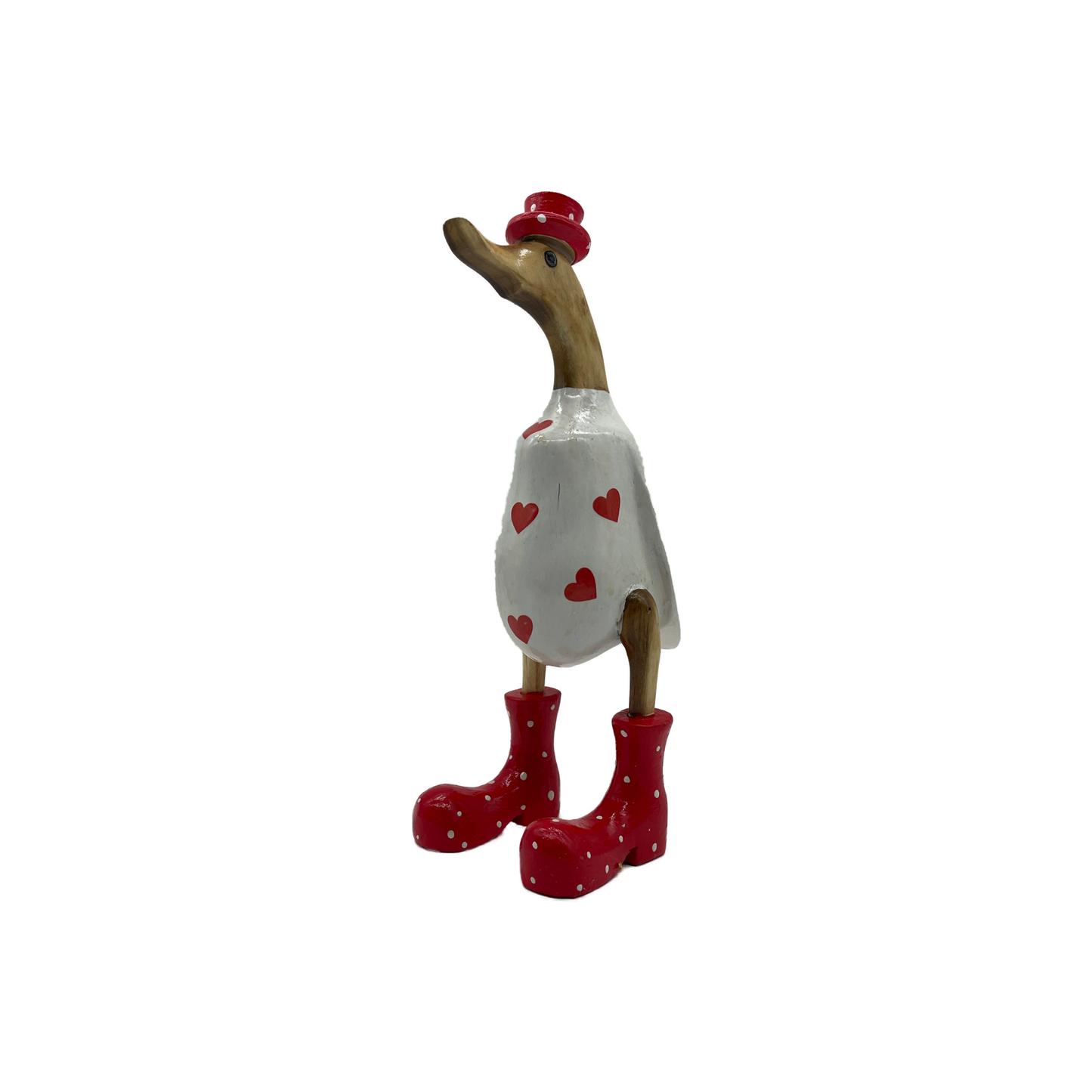 A Duck Wooden With  Pink Love Hearts 25cm And 35cm