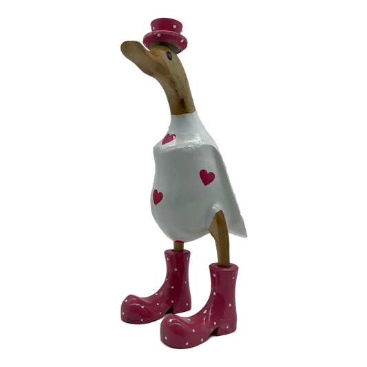 A Duck Wooden With  Pink Love Hearts 25cm And 35cm