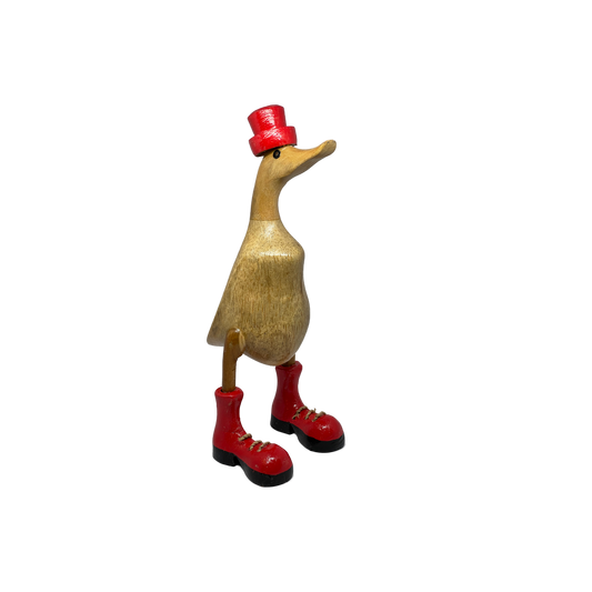 A Duck Wooden With Red Hat And  Boots