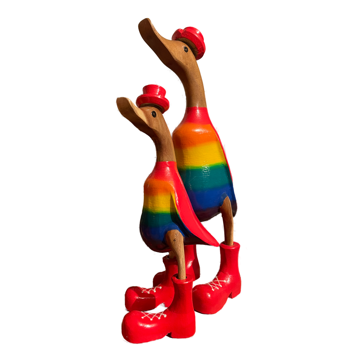A Rainbow Wooden Duck Red Or Blue  Hat Just Landed
