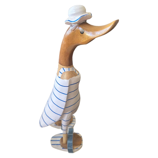 A Wooden Blue Duck Off To The Beach 35cm