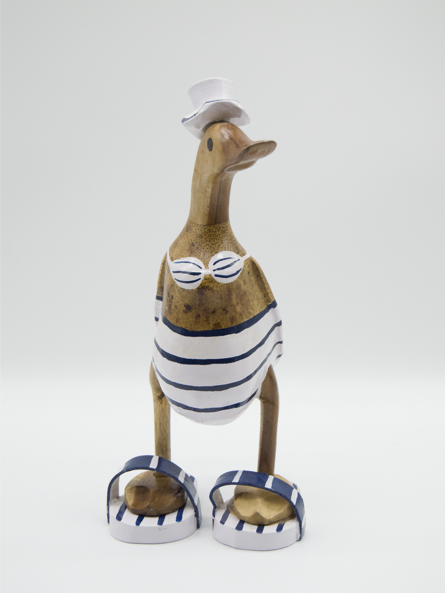 A Male or  Female  Surfer Duck 25cm Wooden Duck in Blue  and White.
