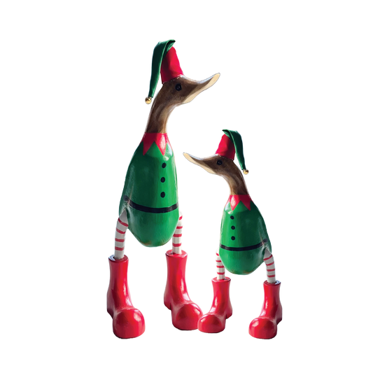 Duck Wooden Red And Green Elf Santa Coat