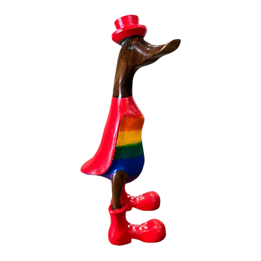 A Rainbow Wooden Duck Red Or Blue  Hat Just Landed