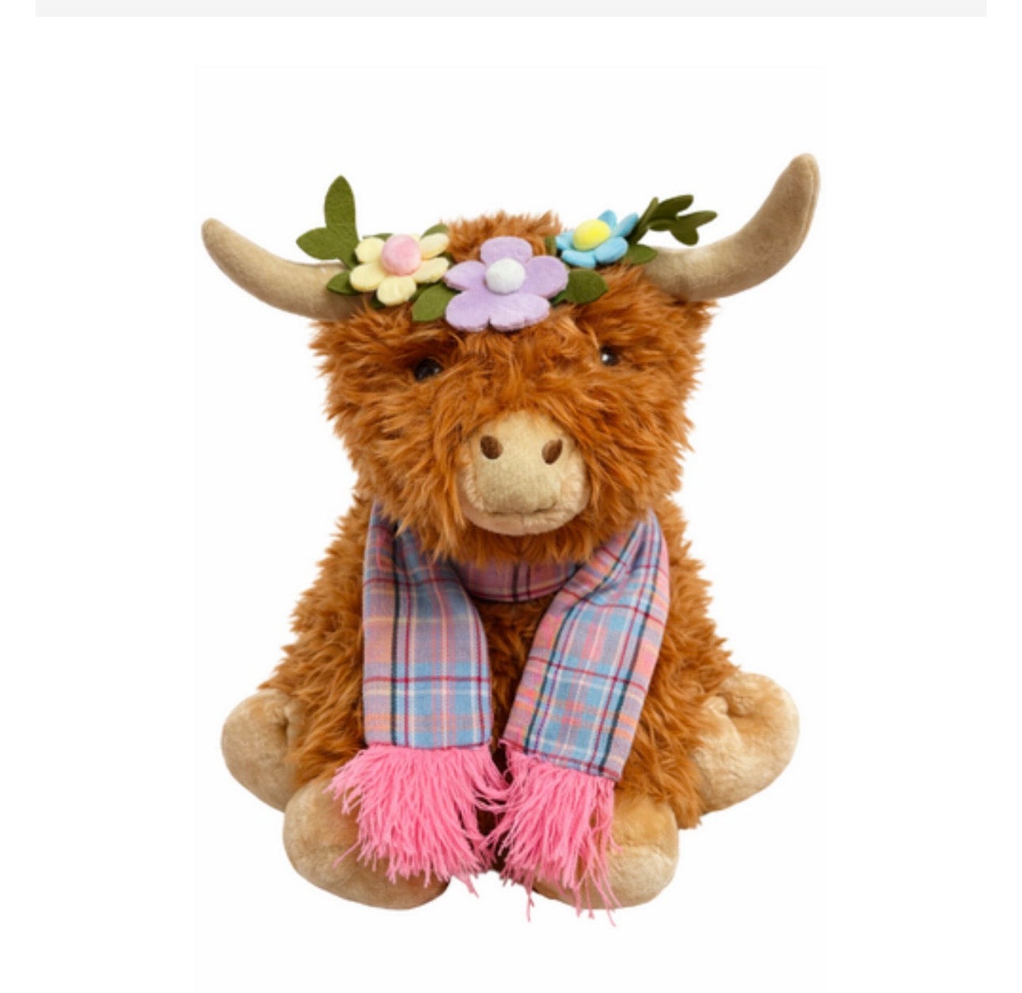 Harriett the Highland Cow Keyring Tan Blue/Pink Scarf Pink/Blue Scarf