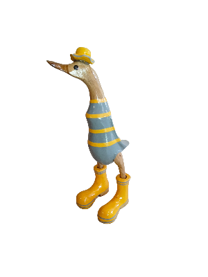 Duck Wooden With, Grey  Or Yellow  Stripes Boots And Hat