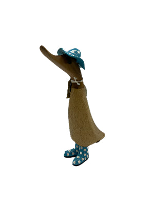 A Dcuk Wooden With Green Hat Coloured Spotty Welly Boots 18cm