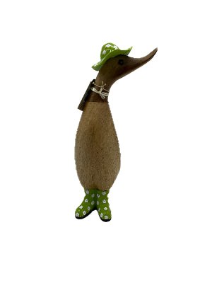 A Dcuk Wooden With Green Hat Coloured Spotty Welly Boots 18cm